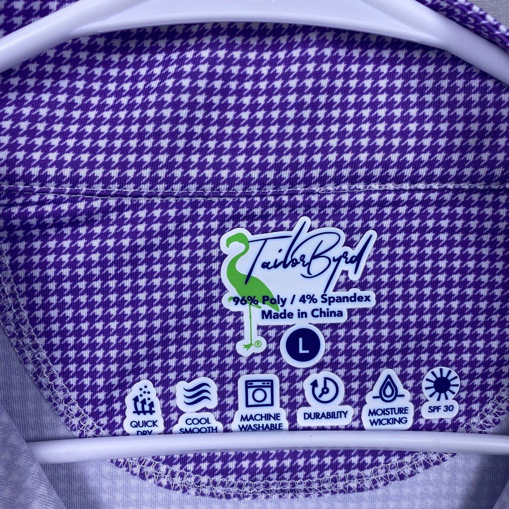 TailorByrd Houndstooth Quarter Zip Pullover Men Large Purple Gingham Performance - Picture 4 of 12